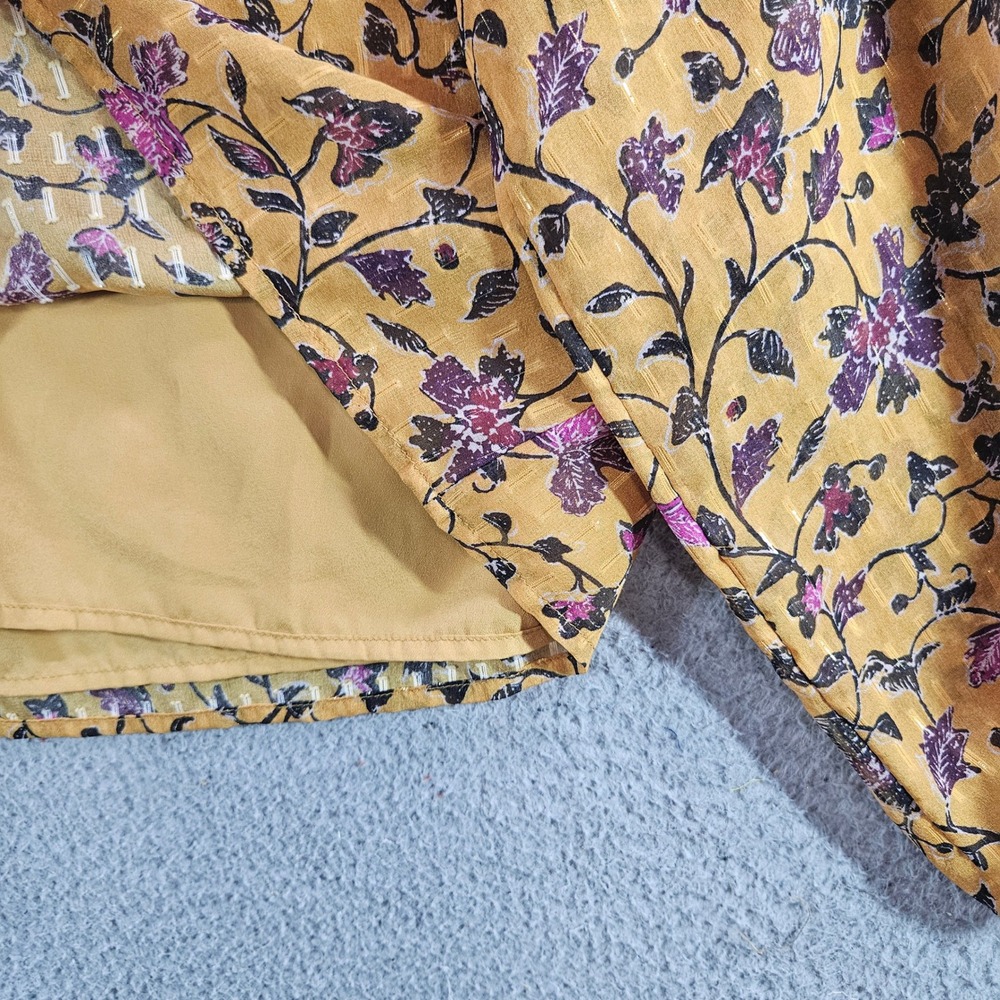 Faherty Women Mustard Yellow Floral Silk Blend V-Neck Blouse Top‎ XS - Picture 4 of 10